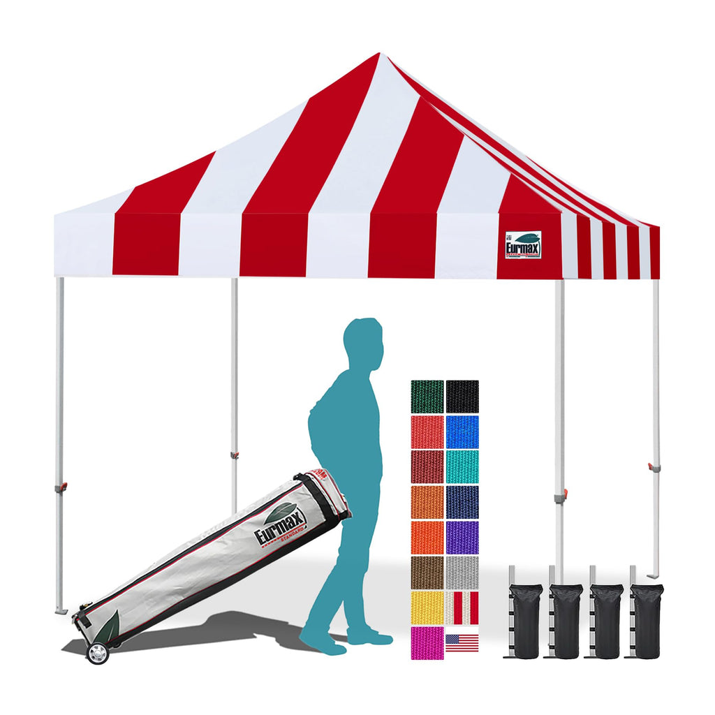 Eurmax USA 10x10ft Pop Up Canopy,Commercial Instant Tent for Outdoor Events,Patented No-Tip Rolling Storage Bag with 4 Sandbags,UV & Water Resistant,Heavy Duty Portable Shelter Gazebo,White