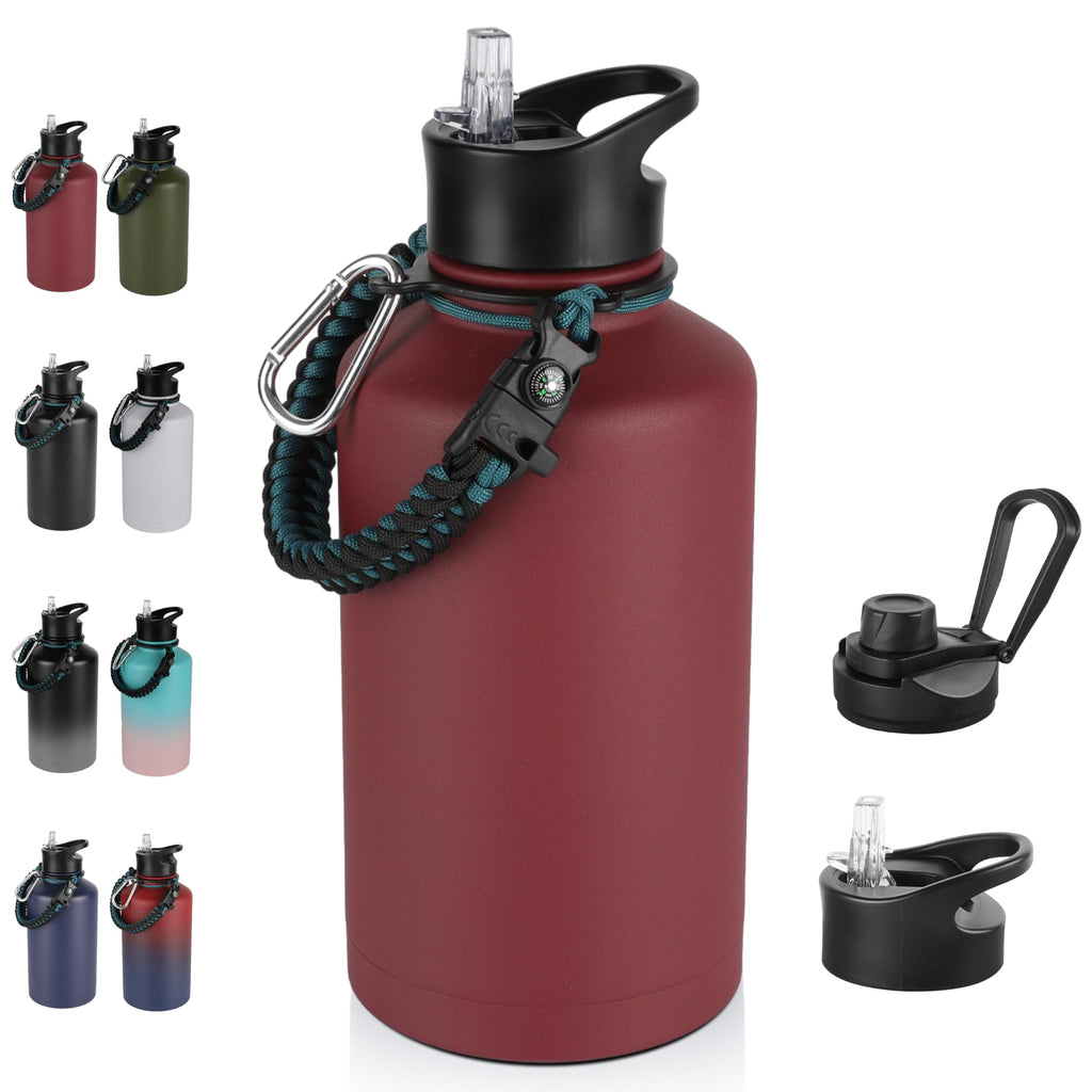 32 oz Insulated Water Bottle Bulk 8 Pack, Stainless Steel Sports Water Bottles with Straw Lid & Wide Mouth Lids, Double Walled Vacuum, Leak Proof, White