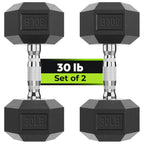 HANDBODE Hex Dumbbell Set of 2, Rubber Encased Fixed Dumbbells, 2.5-65 lb
