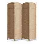 6 Panel Folding Room Divider,Woven Privacy Screen,Light Beige