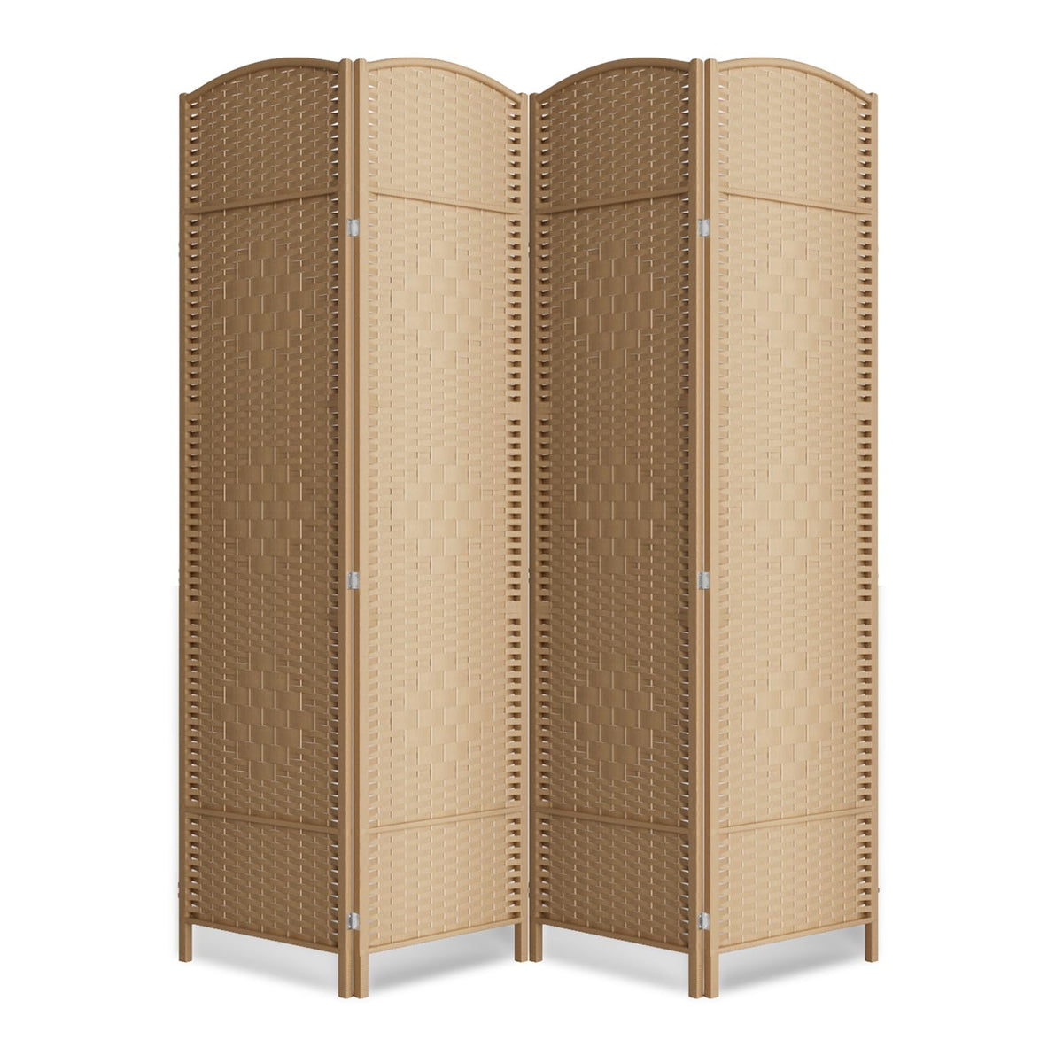 6 Panel Folding Room Divider,Woven Privacy Screen,Light Beige
