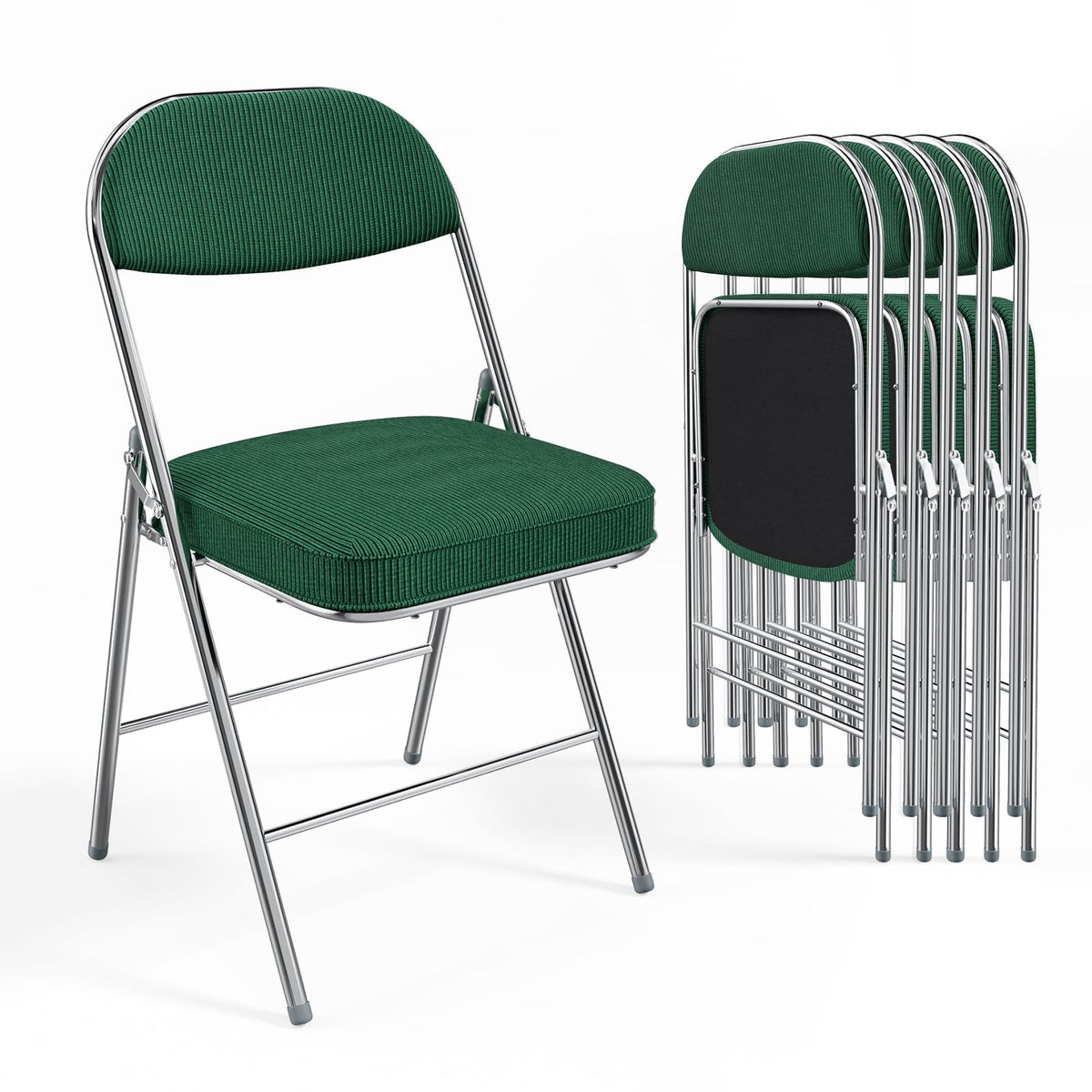 VINGLI 4 Pack Folding Chairs with Padded Seat & Backrest, Metal Frame, Durable Corduroy Fabric, 350 lbs Capacity, Set of 4, Black – Ideal for Weddings, Parties, Office Events