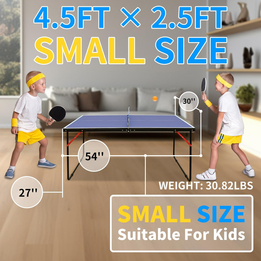 4.5FT/6FT/9FT Ping Pong Table Foldable, MDF Multi-Use Portable Table Tennis Table with Net, Paddles & Balls for Kids Teens Adults Indoor/Outdoor Game - Quick Assembly