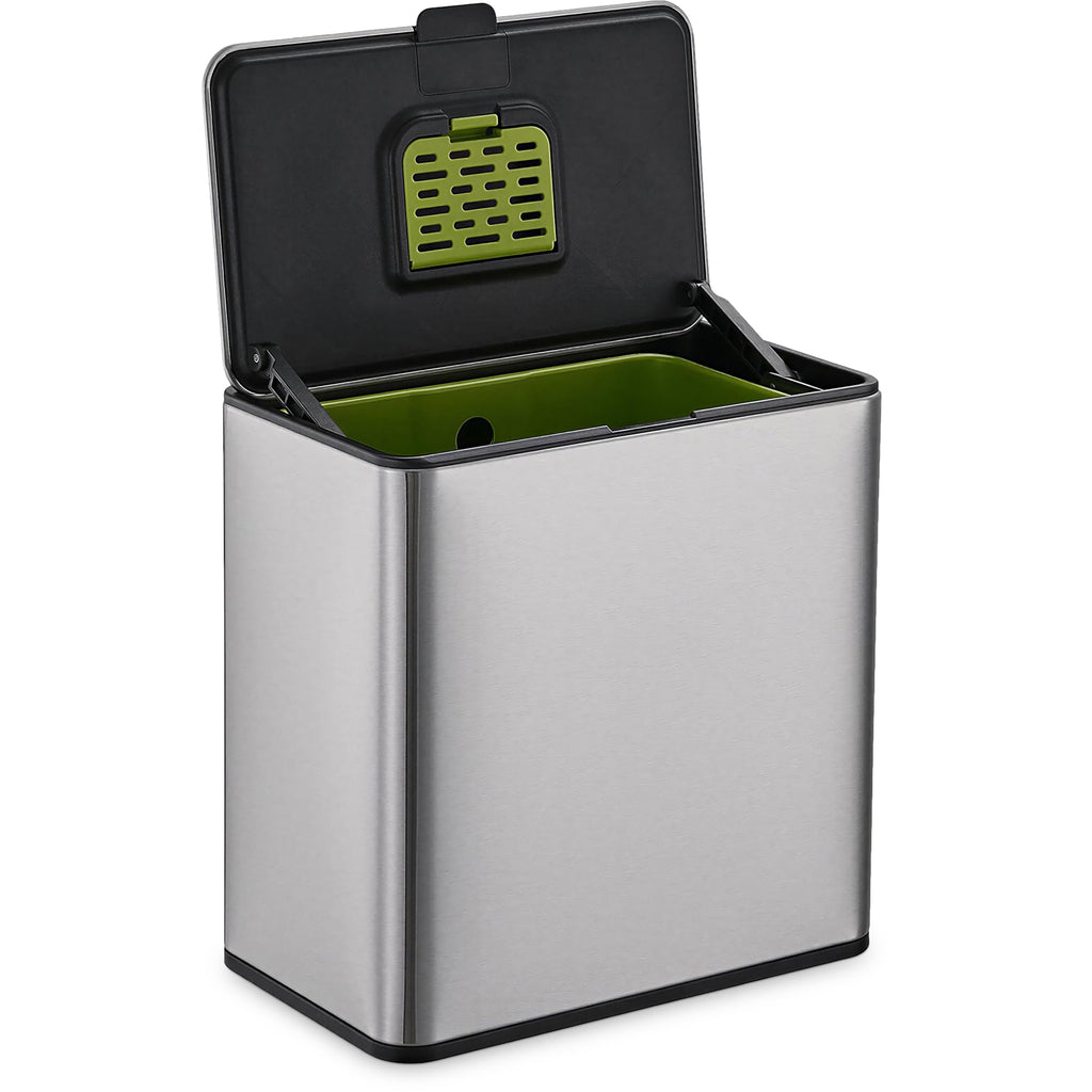 SIMPLI-MAGIC 60 Liter / 16 Gallon Rectangular Hands-Free Dual Compartment Recycling Kitchen Step Trash Can with Soft-Close Lid, Brushed Stainless Steel