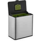SIMPLI-MAGIC 60 Liter / 16 Gallon Rectangular Hands-Free Dual Compartment Recycling Kitchen Step Trash Can with Soft-Close Lid, Brushed Stainless Steel