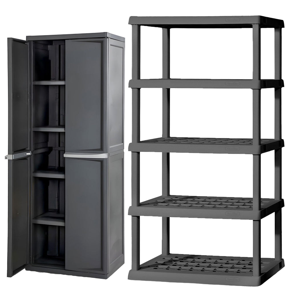Sterilite 4 Shelf Unit, Heavy-Duty Plastic Utility Storage Rack, 2-Pack