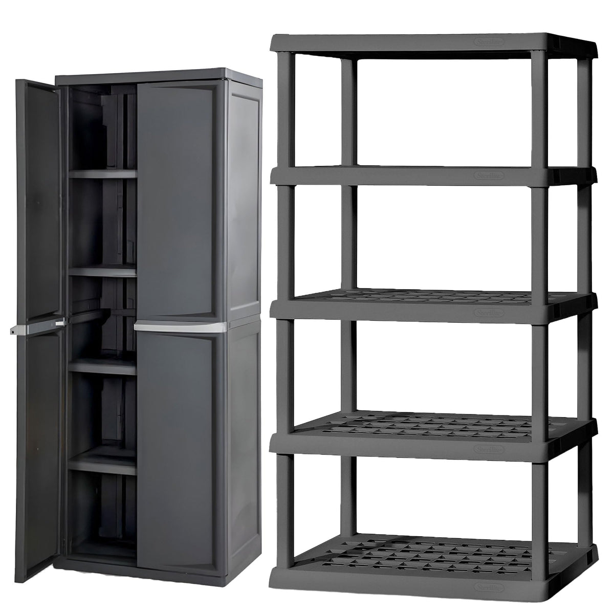 Sterilite 4 Shelf Unit, Heavy-Duty Plastic Utility Storage Rack, 2-Pack