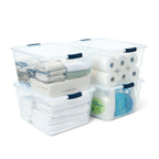 Rubbermaid Cleverstore Clear 32 Qt, 6 Pack Stackable Plastic Storage Bins with Lids, Great for Closet and Laundry Storage, Organizing in the Home