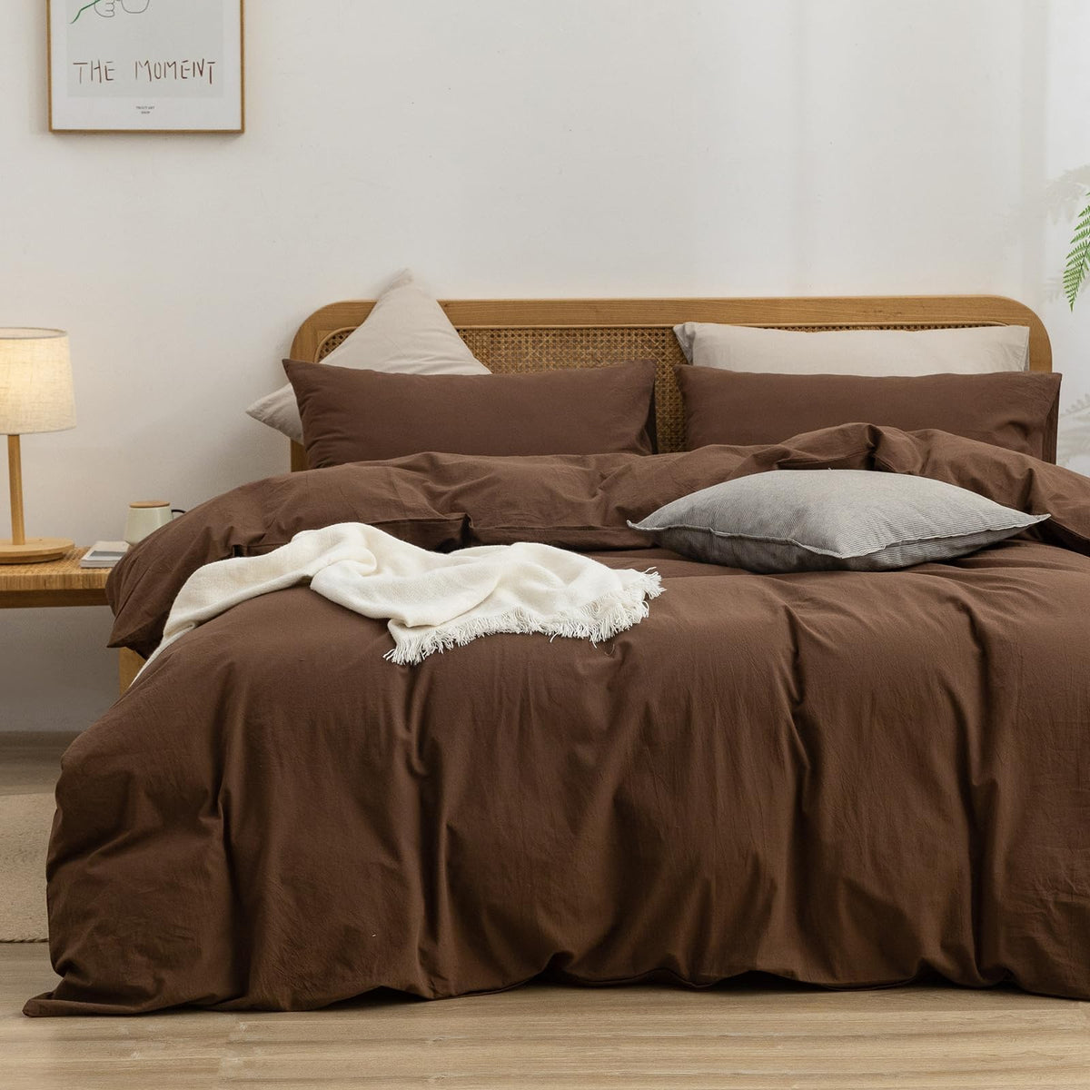 BESTOUCH Cotton Solid Duvet Cover Set Linen Feel Cornflower Blue Queen