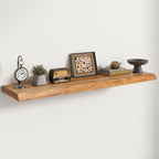Live Edge Elm Floating Shelves - 24 In Rustic Solid Wood Shelves with Heavy-Duty Invisible Bracket, Wall-Mounted Wooden Shelf for Living Room, Bathroom, Kitchen Storage & Display, Set of 2, Natural