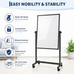 Double-Sided Magnetic Dry Erase Rolling Whiteboard on Wheels