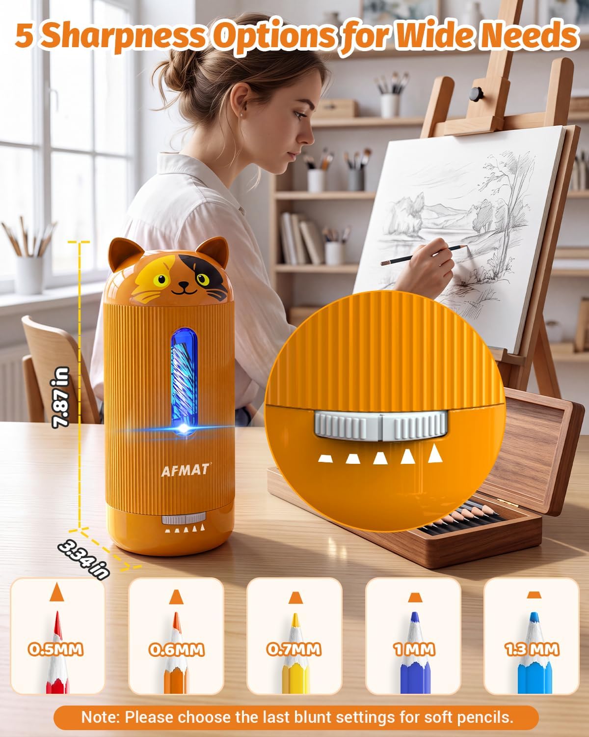 AFMAT PSJ5 Electric Pencil Sharpener, Fully Automatic, for 6.5-12mm Pencil
