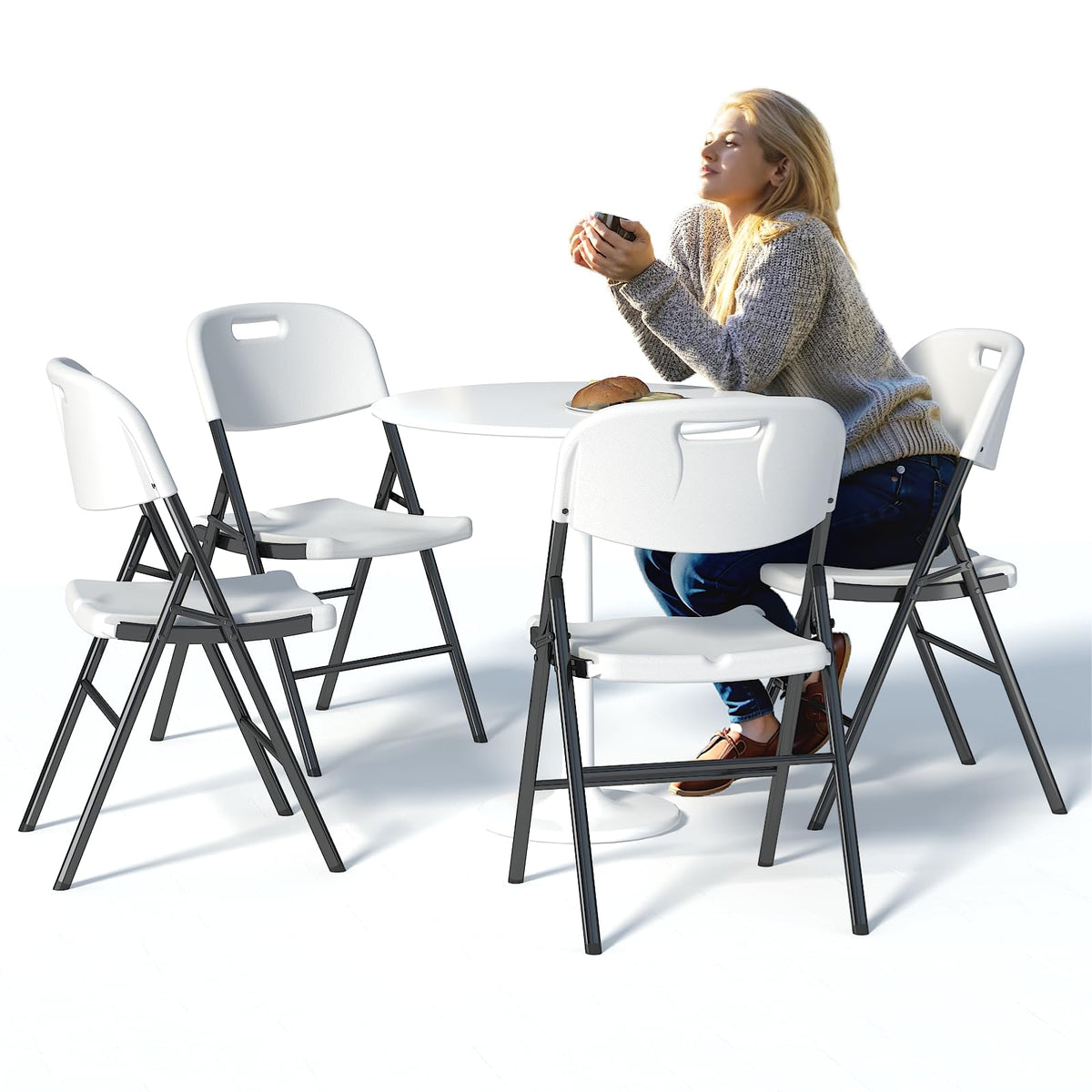 10 Pack White Folding Chairs for School Events Wedding Party Picnic