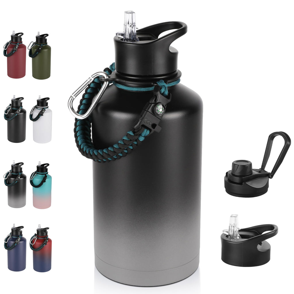 32 oz Insulated Water Bottle Bulk 8 Pack, Stainless Steel Sports Water Bottles with Straw Lid & Wide Mouth Lids, Double Walled Vacuum, Leak Proof, White