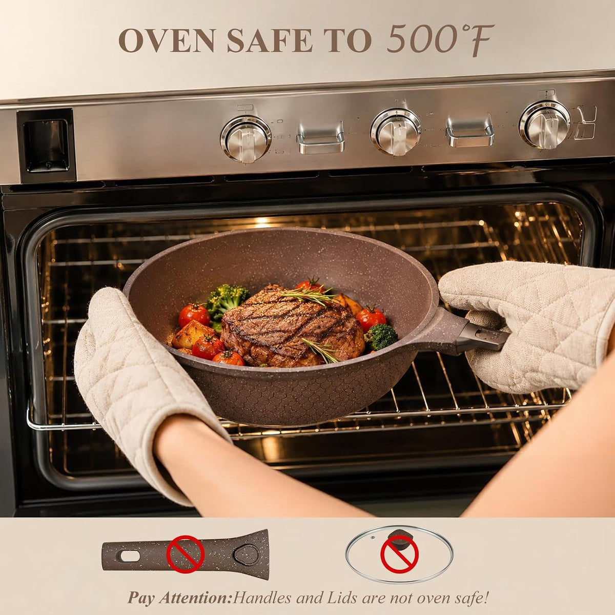 15pc Nonstick Cookware Set with Detachable Handles,Brown Finish Scale Shaped，Sauce pot and Pan，8-11 inches frying PAN,Aluminum Construction, Space-Saving Storage, Includes Utensils