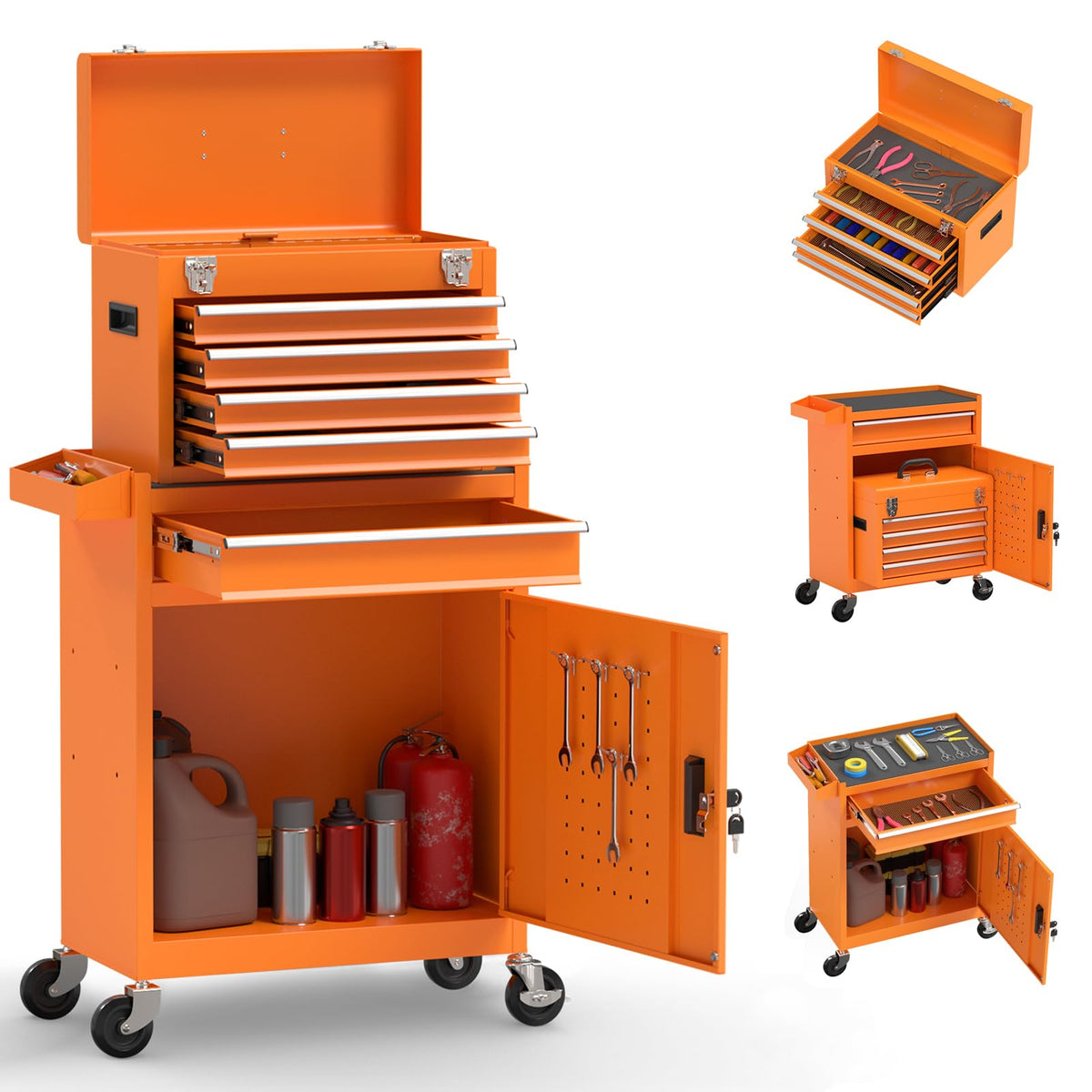 8 Drawer Rolling Tool Chest, High Capacity Tool Box with Lockable Wheels and Drawers, 2 in 1 Portable Toolbox Organizer Storage Cabinet For Garage, Warehouse, Repair Shop