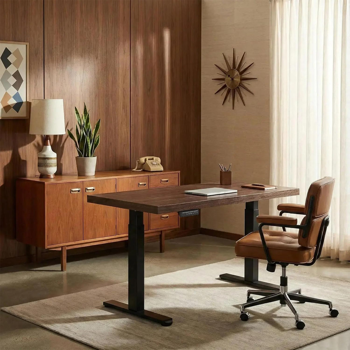 ErGear Height Adjustable Electric Standing Desk, 48 x 24 Inches Sit Stand up Desk, Memory Computer Home Office Desk, Vintage Brown