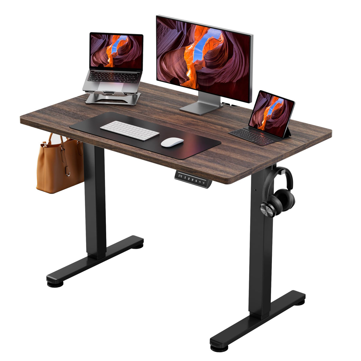 ErGear Height Adjustable Electric Standing Desk, 48 x 24 Inches Sit Stand up Desk, Memory Computer Home Office Desk, Vintage Brown