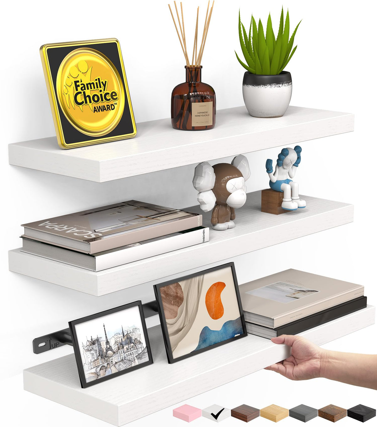 BAYKA Rustic Brown Floating Shelves 35.4in, Set of 2, Wall Mount Wood Shelf
