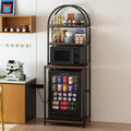 Arched Metal Mini Fridge Stand with Power Outlet and Wheels, Black