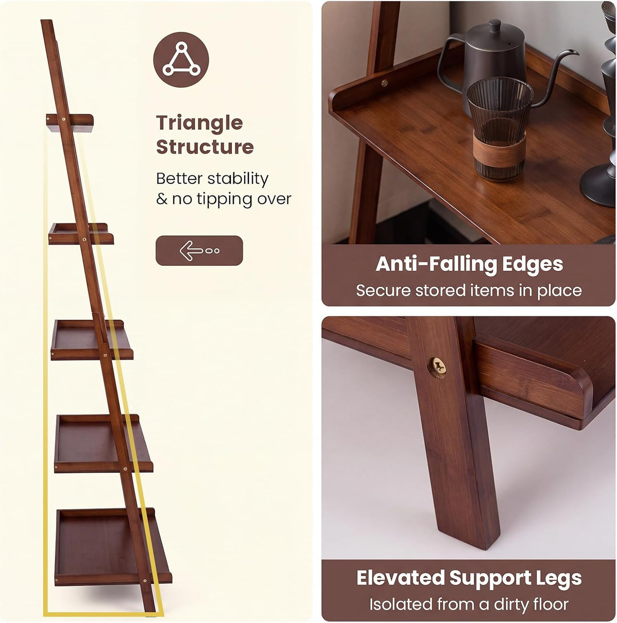 Tangkula 5-Tier Ladder Shelf Bookcase, Bamboo, 72”H, Walnut, 2 Pack