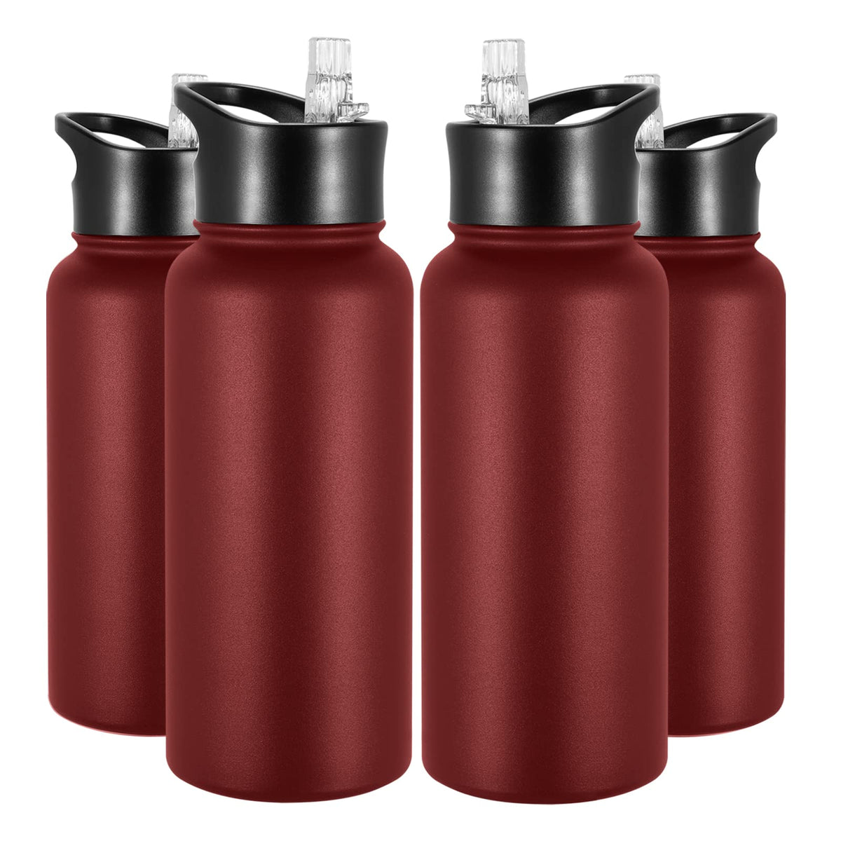 32 oz Insulated Water Bottle Bulk 8 Pack, Stainless Steel Sports Water Bottles with Straw Lid & Wide Mouth Lids, Double Walled Vacuum, Leak Proof, White
