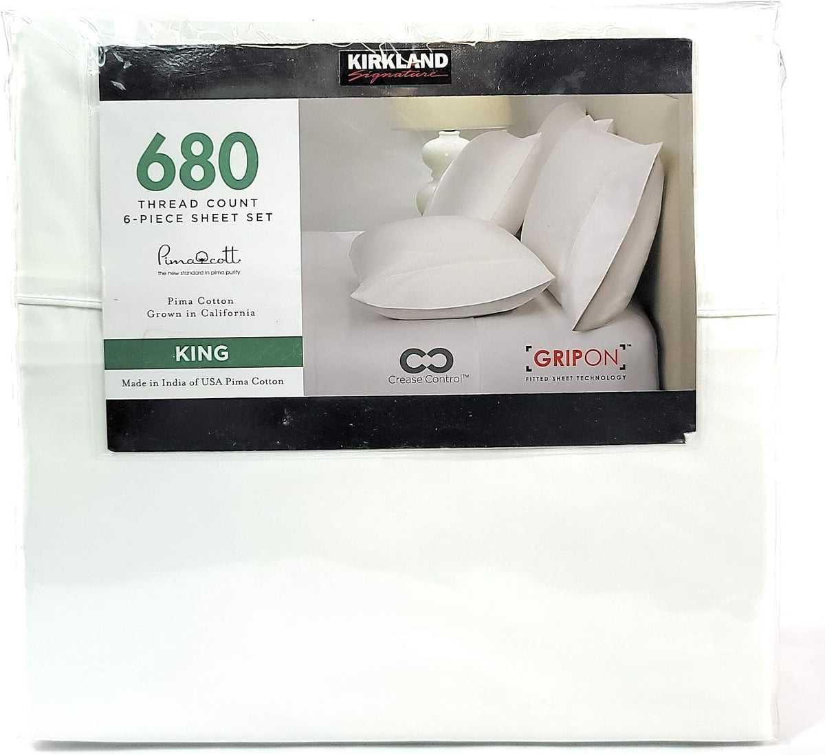 Kirkland Signature King Bright White 680 Thread Count Sheet Set 6 Piece Deep Pockets