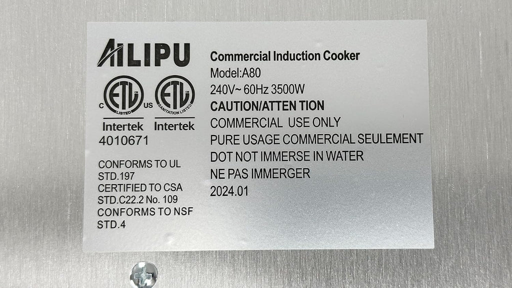 Commercial Induction Cooker, 3500W, 240V, Stainless Steel, Digital Control Panel ETL A80