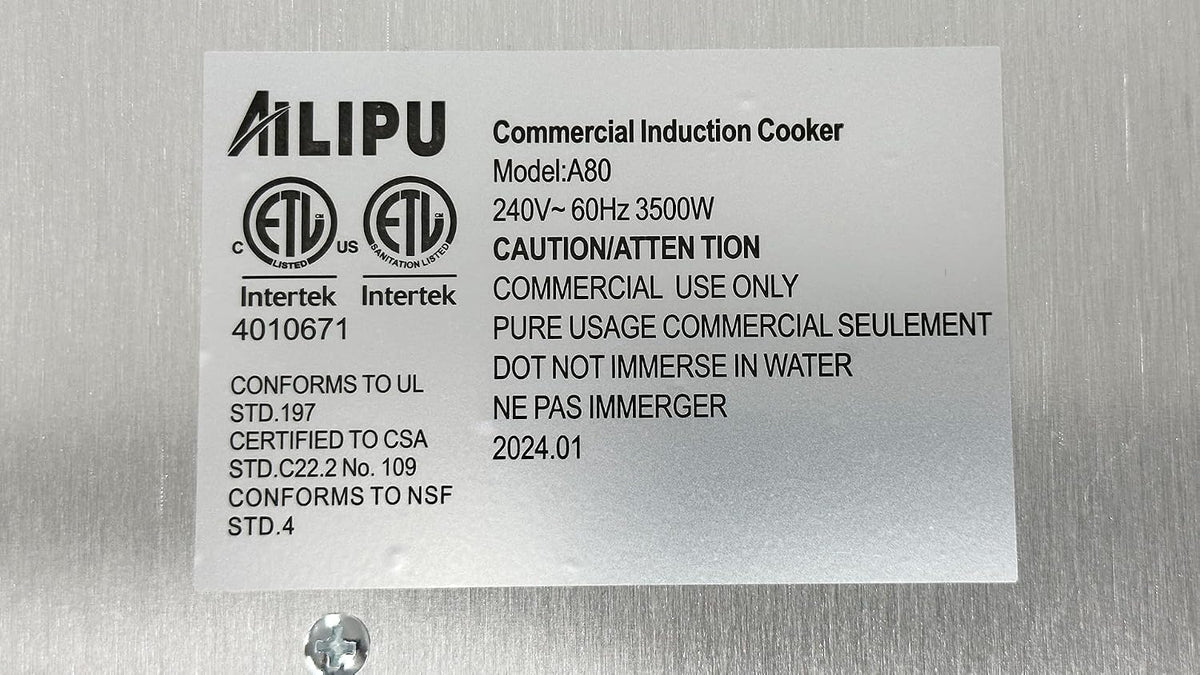 Commercial Induction Cooker, 3500W, 240V, Stainless Steel, Digital Control Panel ETL A80