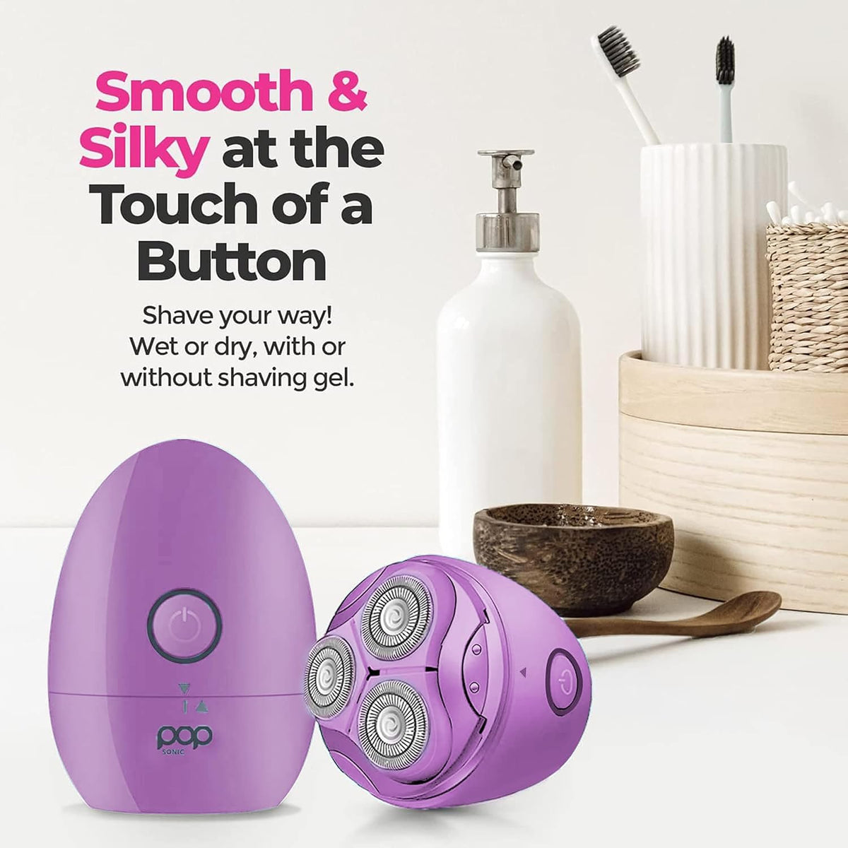 Pop Sonic Moon Shaver – 3-Head Electric Face & Body Shaver – (Lavender) – 3 Floating Rotary Heads Trimmer w/Removable Cap – Titanium Blades & Lithium-ion Battery – Razors for Women & Razors for Men