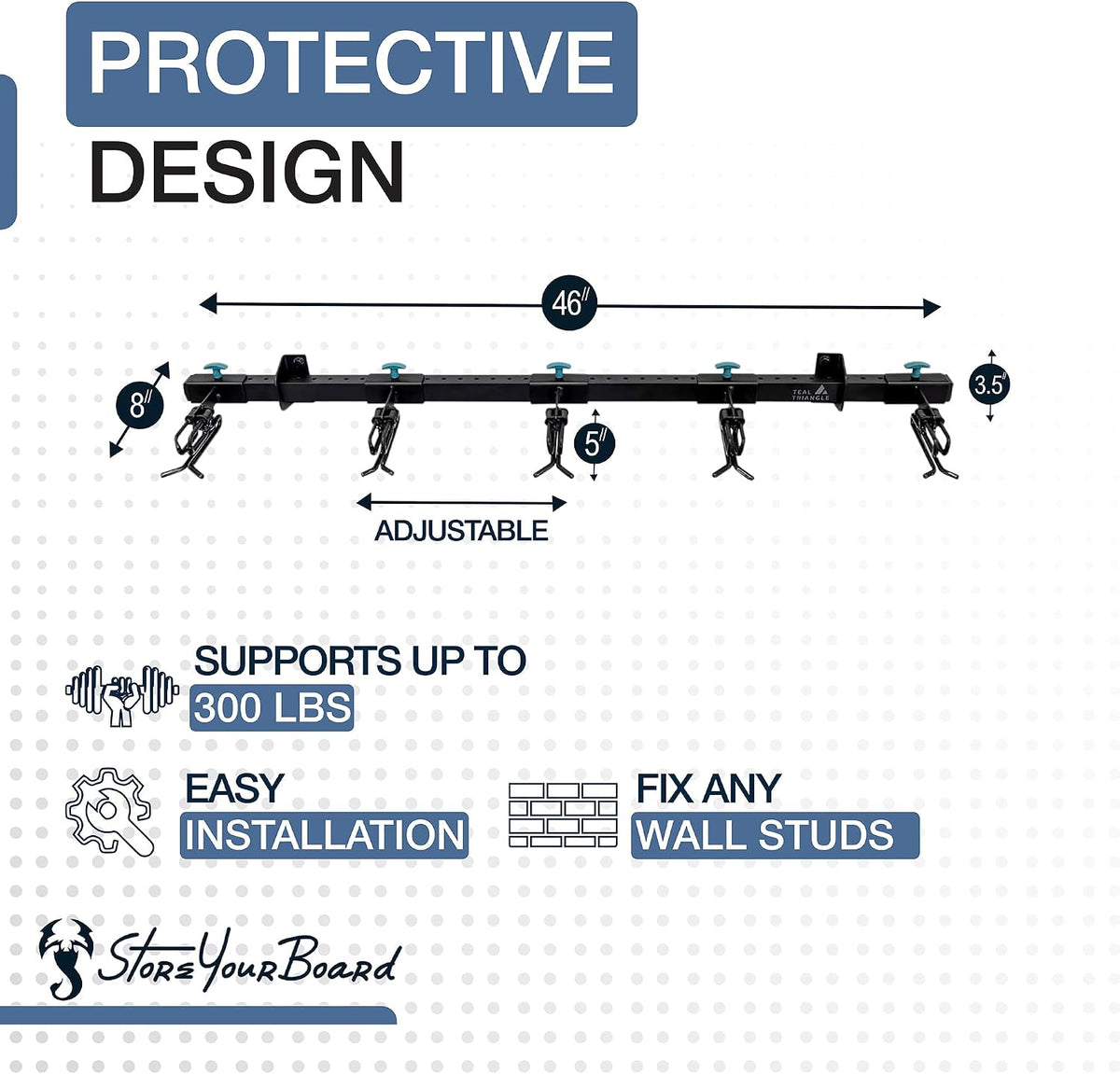 StoreYourBoard Ski Wall Mount Rack, Holds 5 Pairs of Skis, Supports 300 lbs