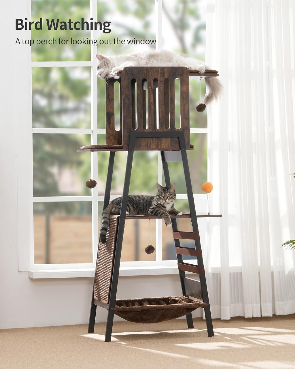 FourFurPets Modern Cat Tree, 58-Inch Cat Tower for Large Cats, Big Hammock