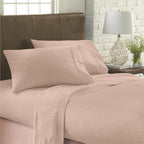 USA Queen Sheet Set in Peach Stripe 400 Thread-Count 100% Egyptian Long Staple Cotton, Sateen Weave for Soft and Silky Feel, Breathable 4-Piece Bedsheet, Elasticized 24'' Extra Deep Pocket