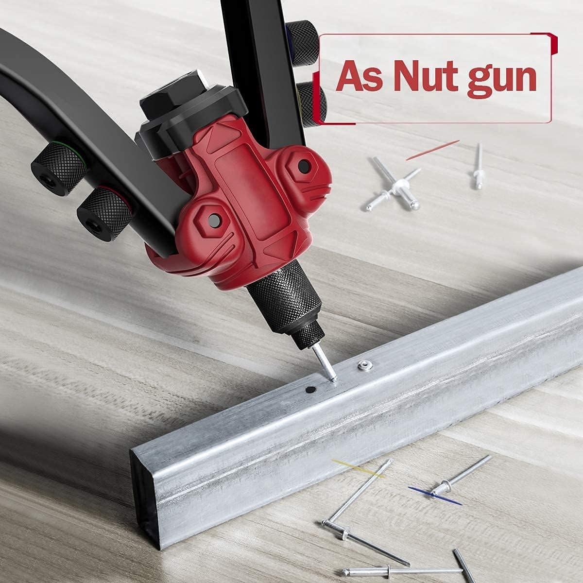 Rivet Nut Tool,3 in 1 Rivet Setter Kit,Rivet Nut Pliers Set with 6 Metric and SAE Mandrels,Including 60PCS Rivet Nuts, 50Pcs Rivets, Quick Change Head, 2 Reaming Mandrels