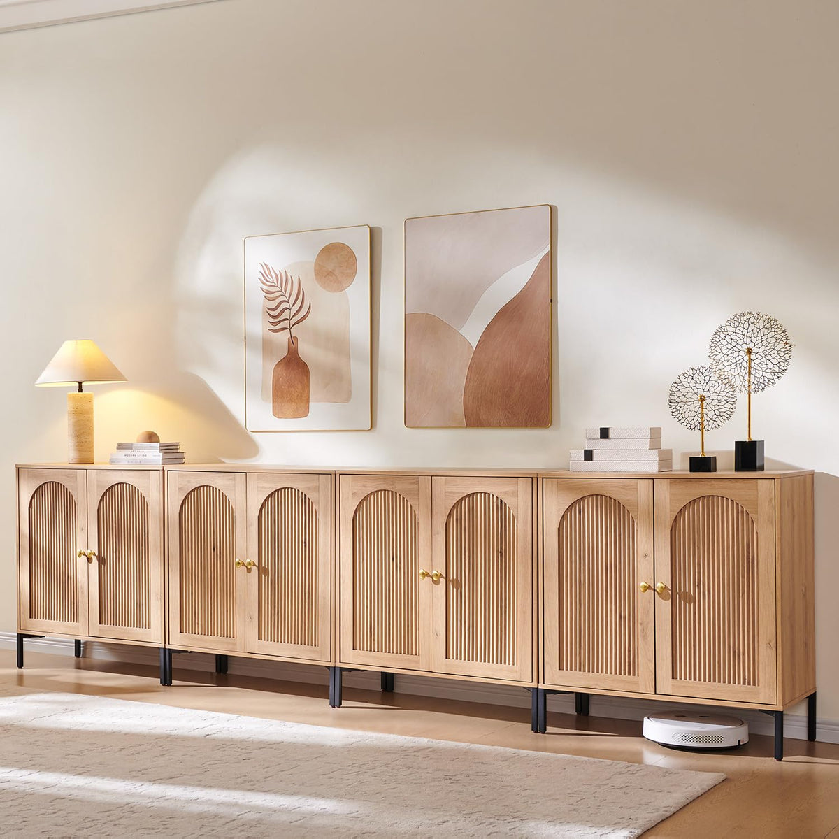 IFGET 34" Tall Modern Arched Sideboard Buffet Cabinet with Storage, Brown