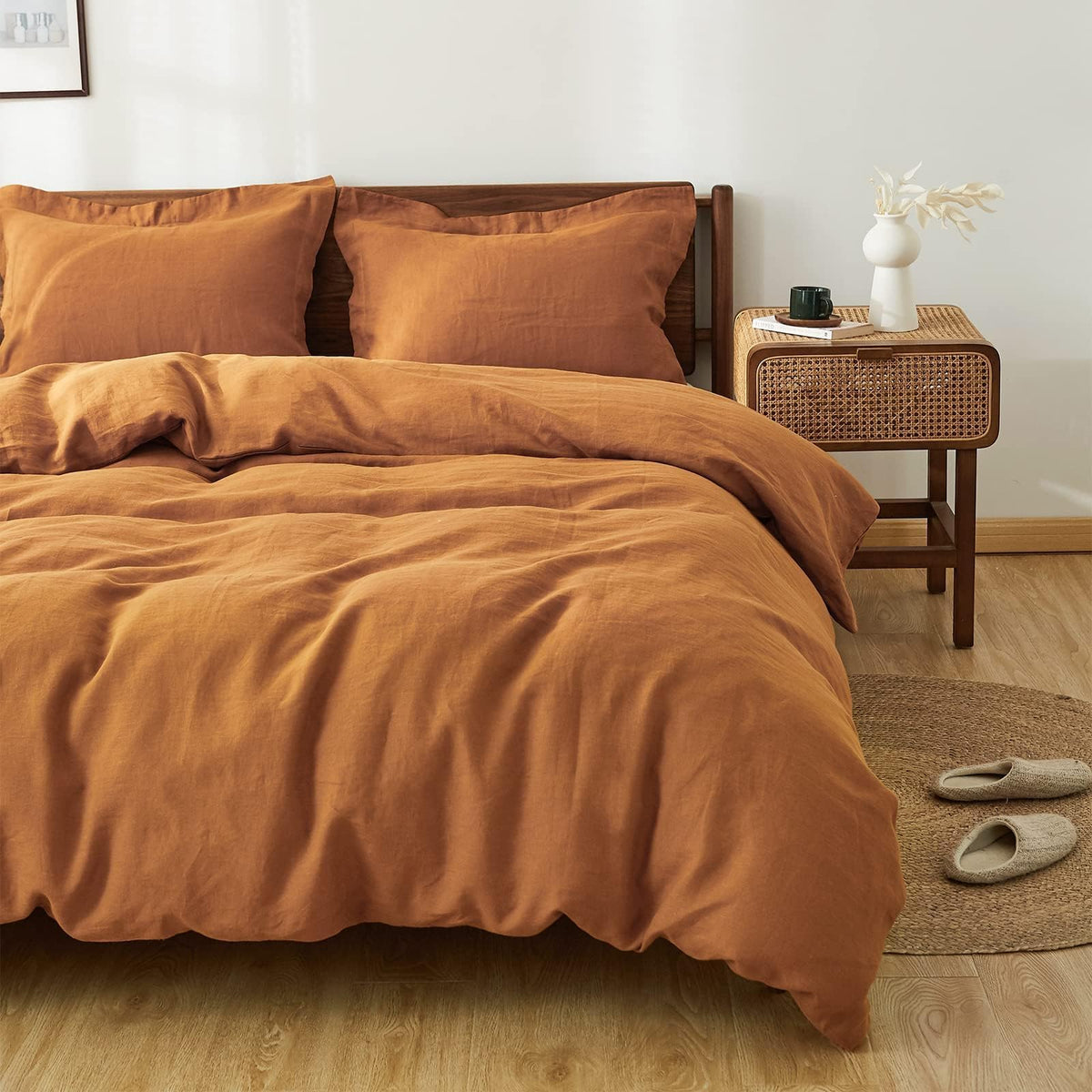 Simple&Opulence 100% Linen Duvet Cover Set, 3 PCS Natural French Flax Linen Duvet Cover King Size, Breathable Soft Comfy Linen Bedding Comforter Cover with 2 Pillowcases(Linen, 104"x92")