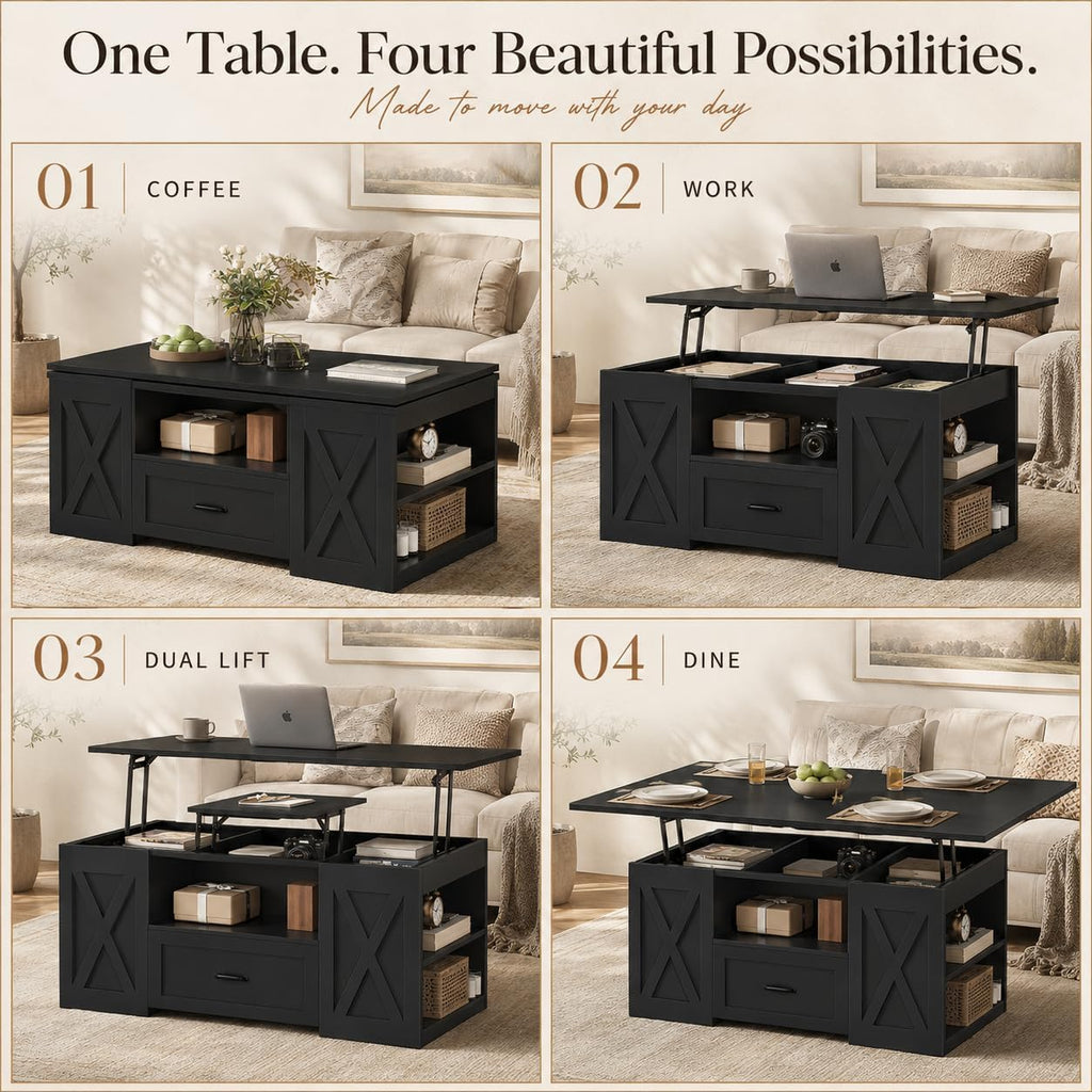 kepptory 40" Lift Top Coffee Table with Storage, Black