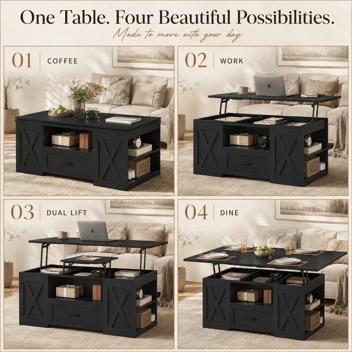 kepptory 40" Lift Top Coffee Table with Storage, Black