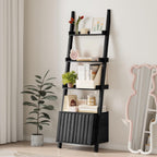 4-Tier Ladder Bookshelf with Storage Cabinet, Freestanding Shelf Unit,Black