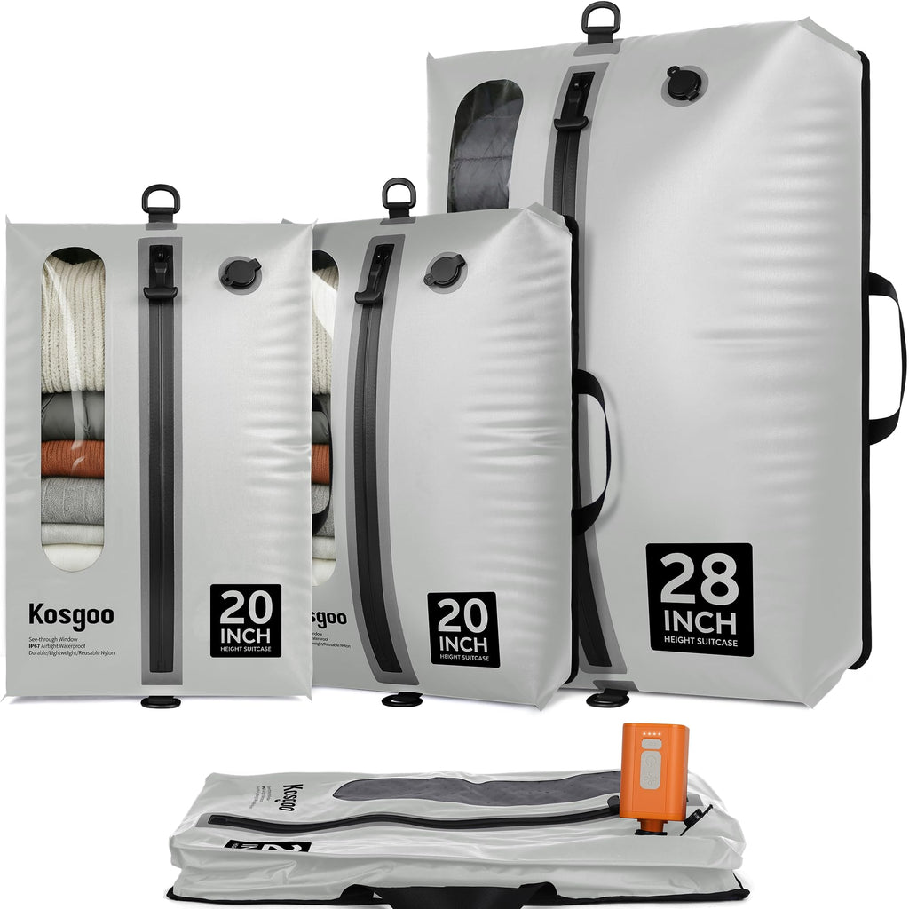 Vacuum Seal Bags for Travel with Pump, Light Grey, 20+20+28