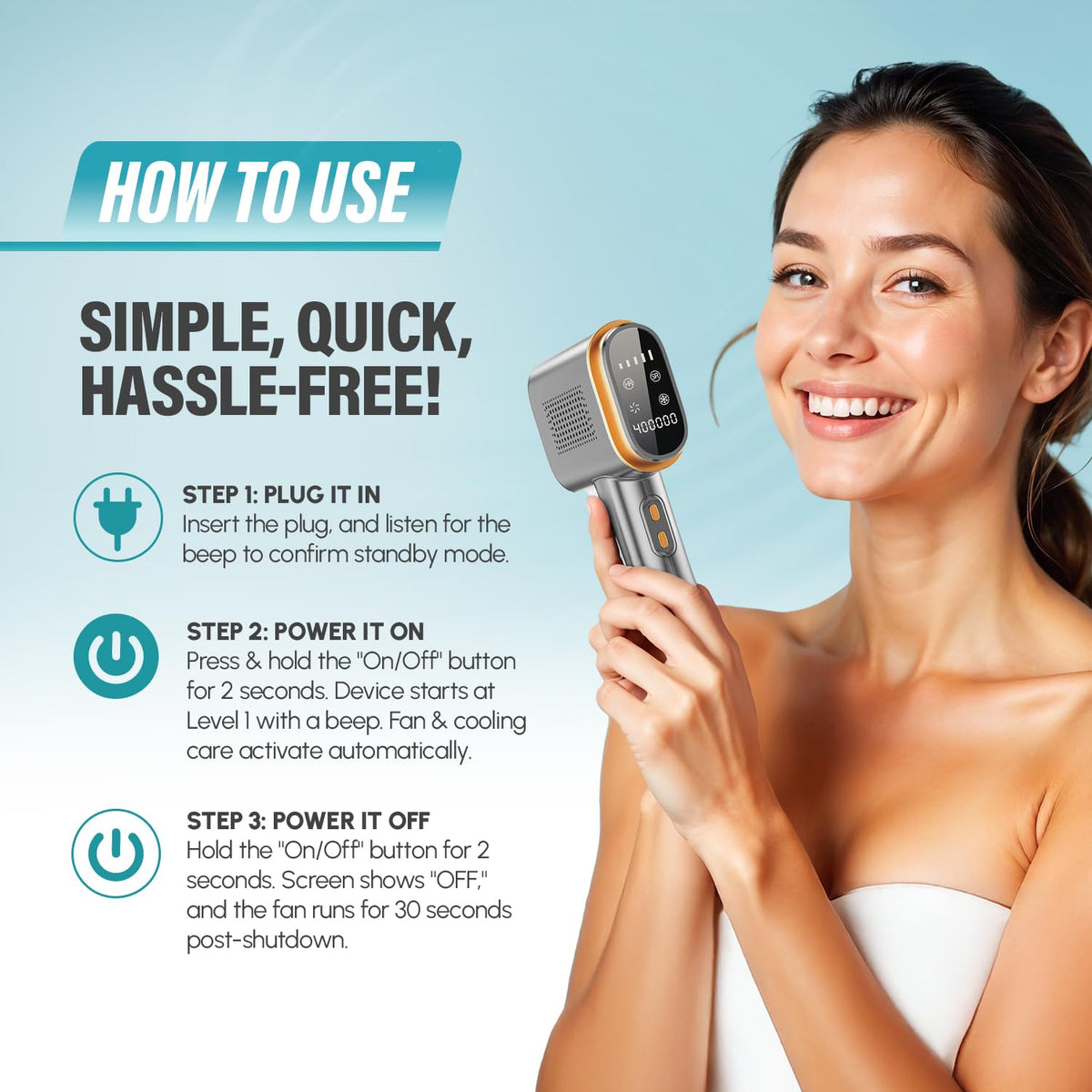 Herbishh At-Home Hair Reduction Handset with Cooling Care, Adjustable Intensity Levels, Dual Mode Personal Grooming Tool for Face & Body, Smooth Skin Light-Based Beauty Tool for Women & Men (Gray)