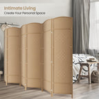 6 Panel Folding Room Divider,Woven Privacy Screen,Light Beige