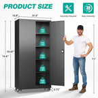 SISESOL 75" Tall Metal Storage Cabinet with Wheels,Rolling Garage Storage Cabinet with Lock,Black Metal Cabinets with Wheels and Shelves,Deep Heavy Duty Tool Locker for Garage,Home,Office,Shop