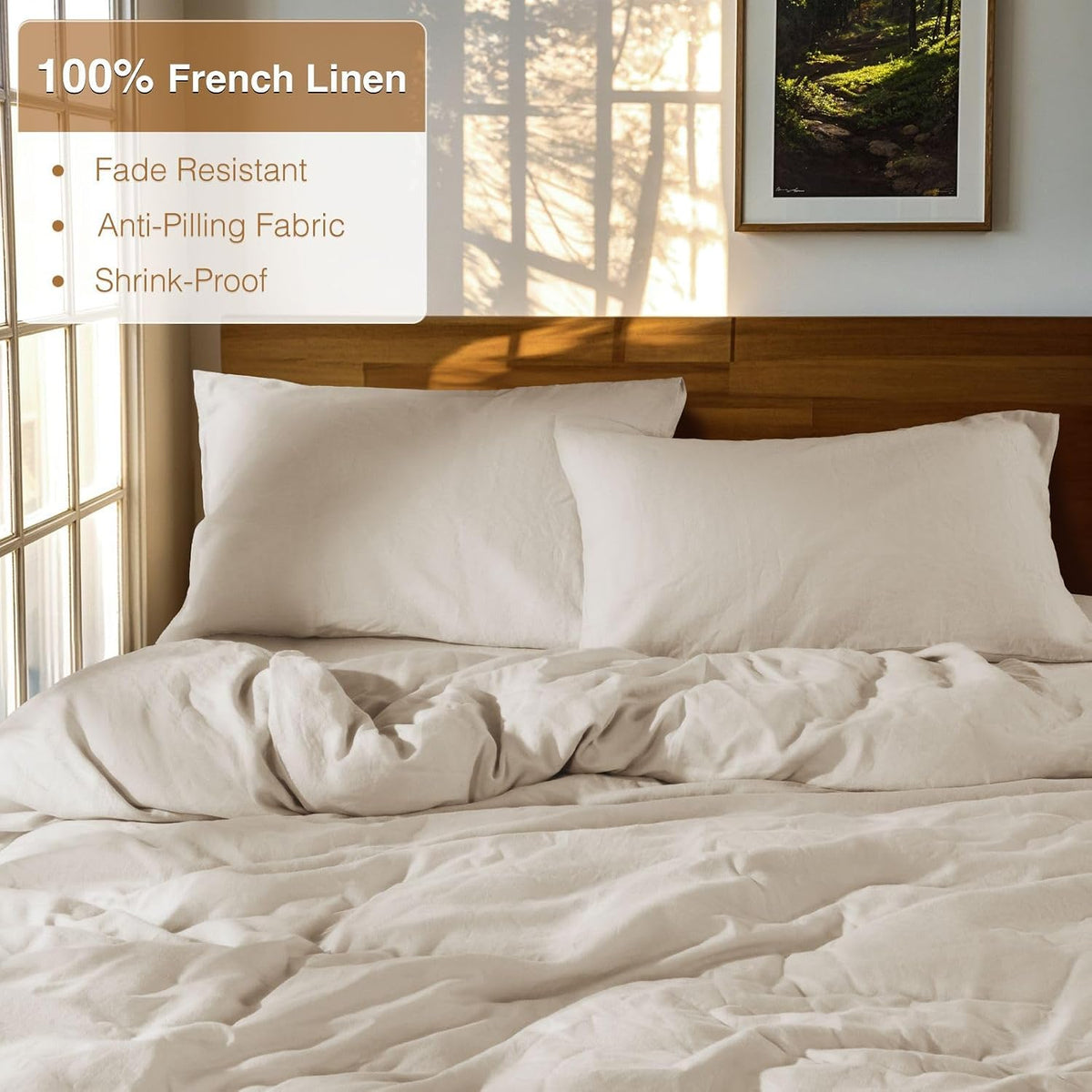 SONORO KATE 100% French Linen King Duvet Cover Set,Zipper Closure,3PC
