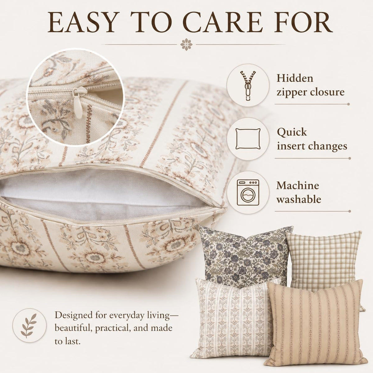 Woven Nook - 4 Pack - Modern & Luxurious Decorative Throw Pillow Covers - Durable Quality & Machine Washable - House Becomes Home - (22x22)
