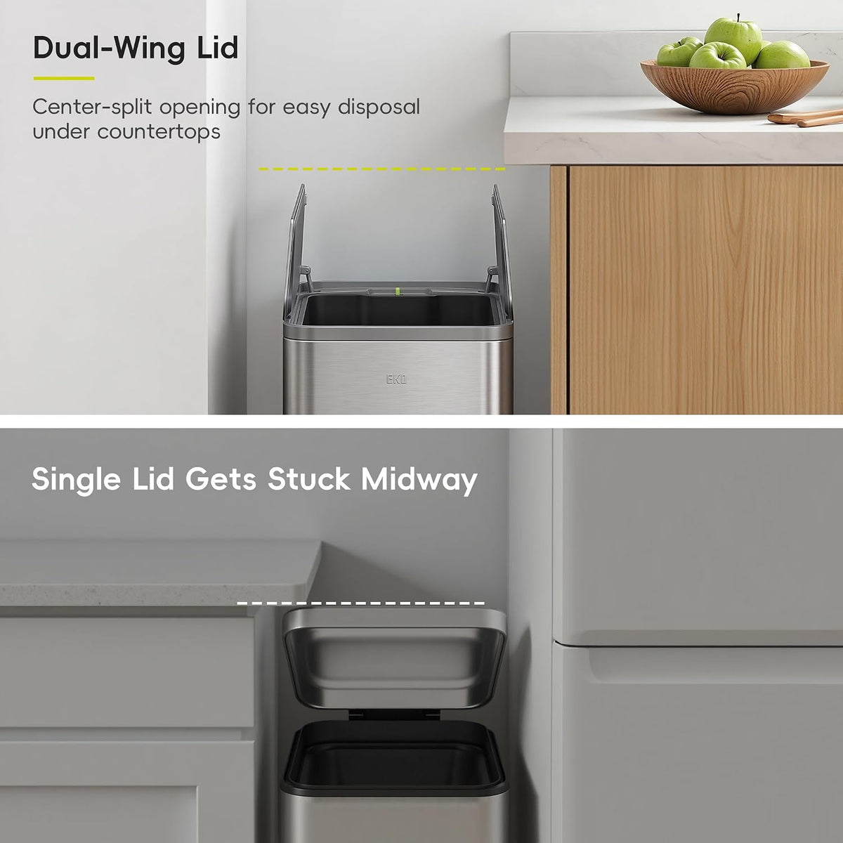 EKO X-Wing 50L / 13.2 Gallon Slim Step Trash Can, Stainless Steel Kitchen Garbage Bin with Dual Wing Lid, Soft Close, Removable Inner Bucket for Kitchen or Home