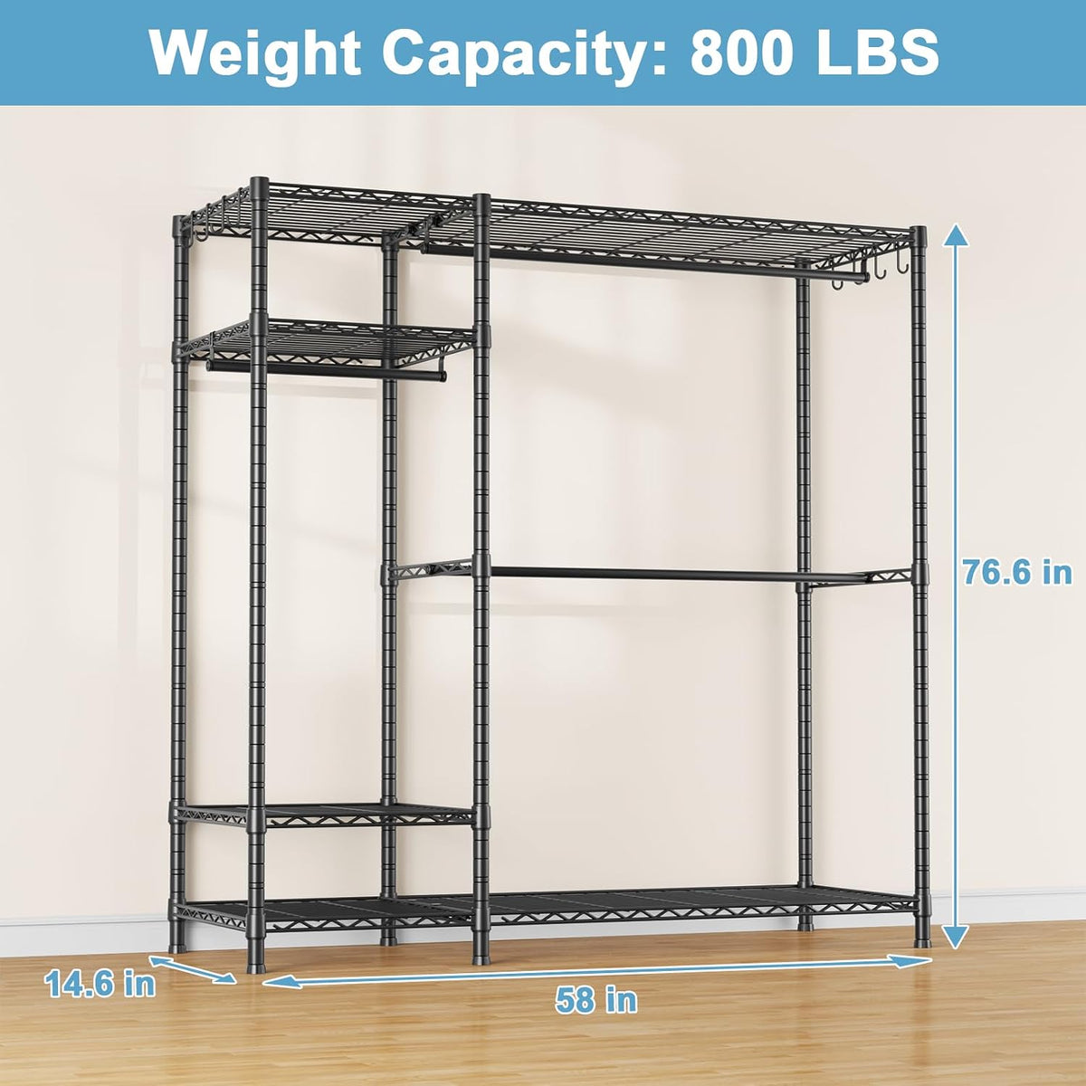 Ulif F7 Clothes Rack Heavy Duty, Clothing Racks for Hanging Clothes, Black