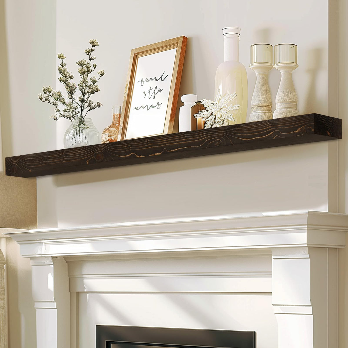 60x8x3in Rustic Fireplace Mantel Pine Wood, Weathered Brown