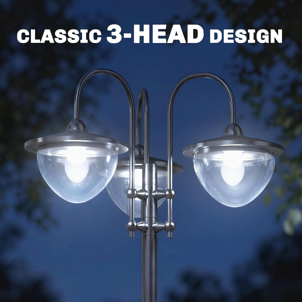 Outsunny 74.5" 3-Head Solar Lamp Post Light Outdoor with Planter, Black