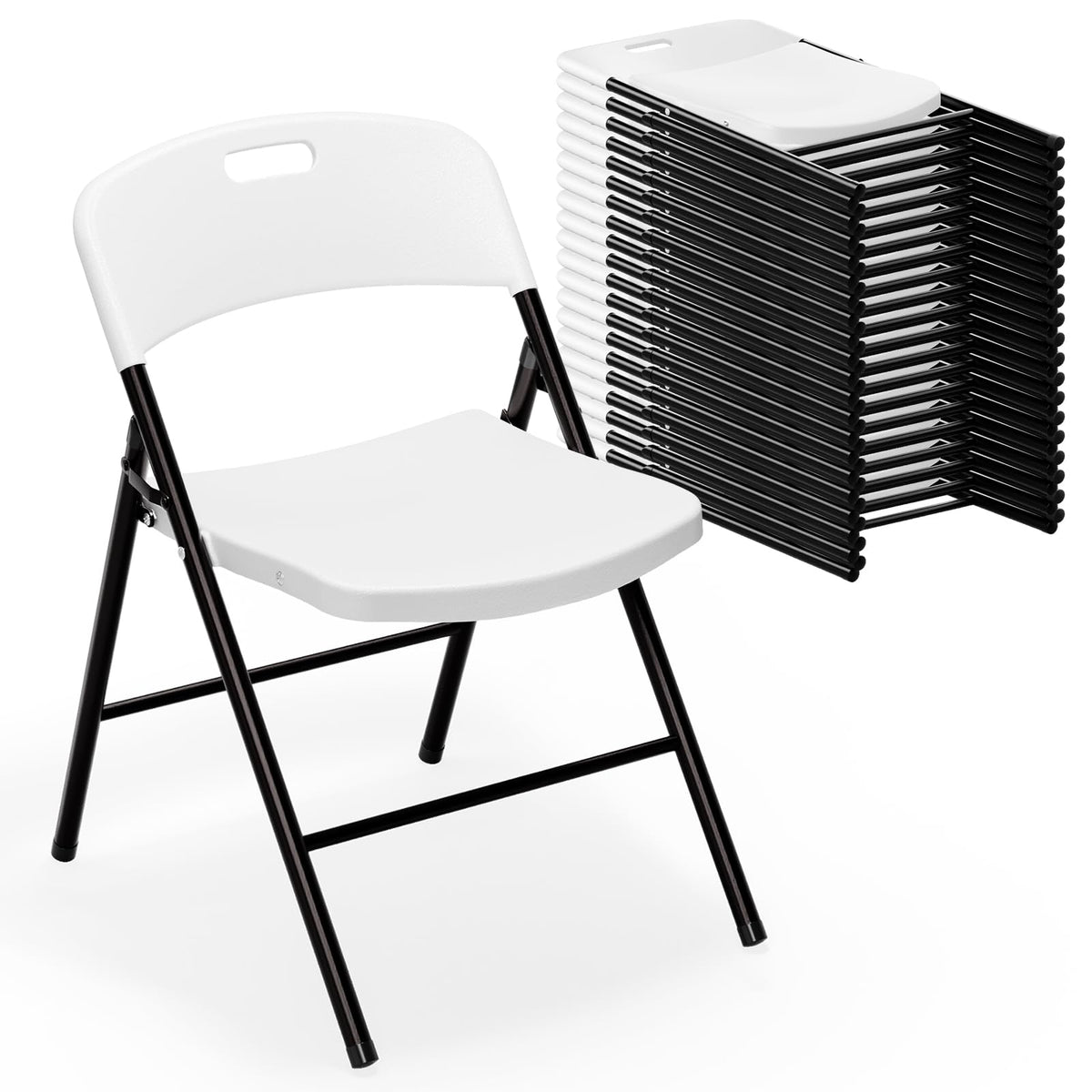 VINGLI Folding Chairs, Plastic Foldable Chair, Capacity up to 350 lbs, Portable Seating for Indoor Outdoor Events Parties Camping Work School Commercail (12, White)